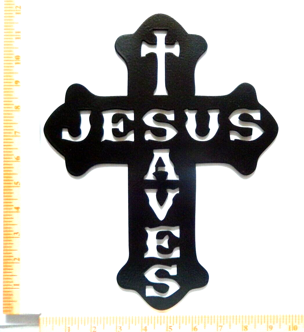 ~NEW~ 14ga. "JESUS SAVES CROSS" Chocolate Brown Metal Wall Art   12"x9.5"