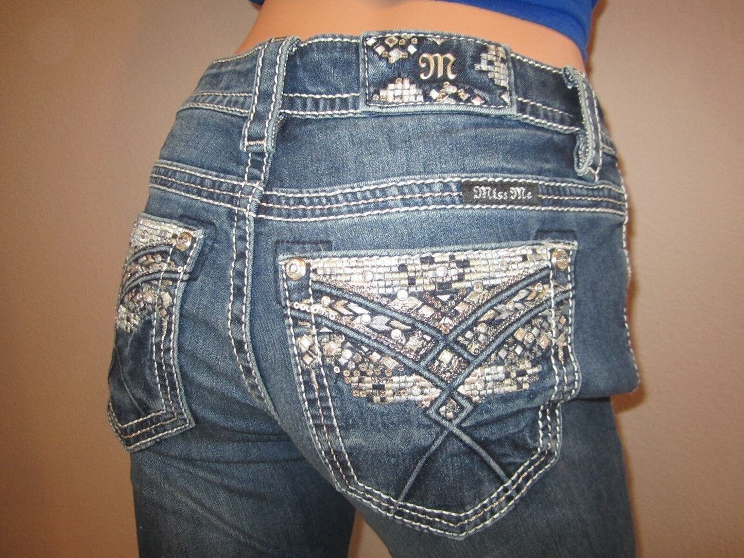 NWT MISS ME Embellished Signature Boot Cut Stretch Jeans 27 x 34
