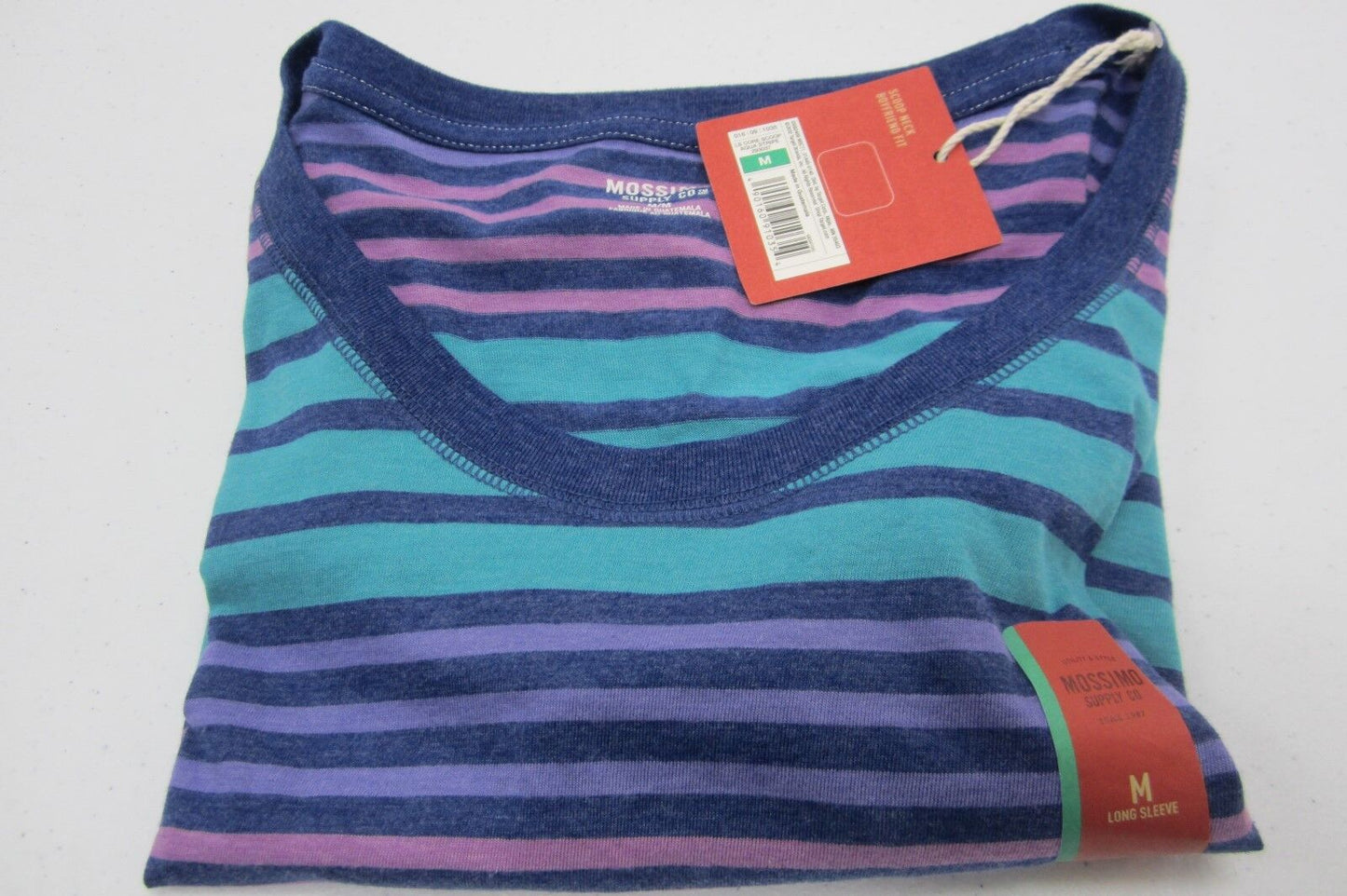 NWT Mossimo Supply Women's Blue Purple Turquoise Stripe LS Scoop Neck Top Sz M