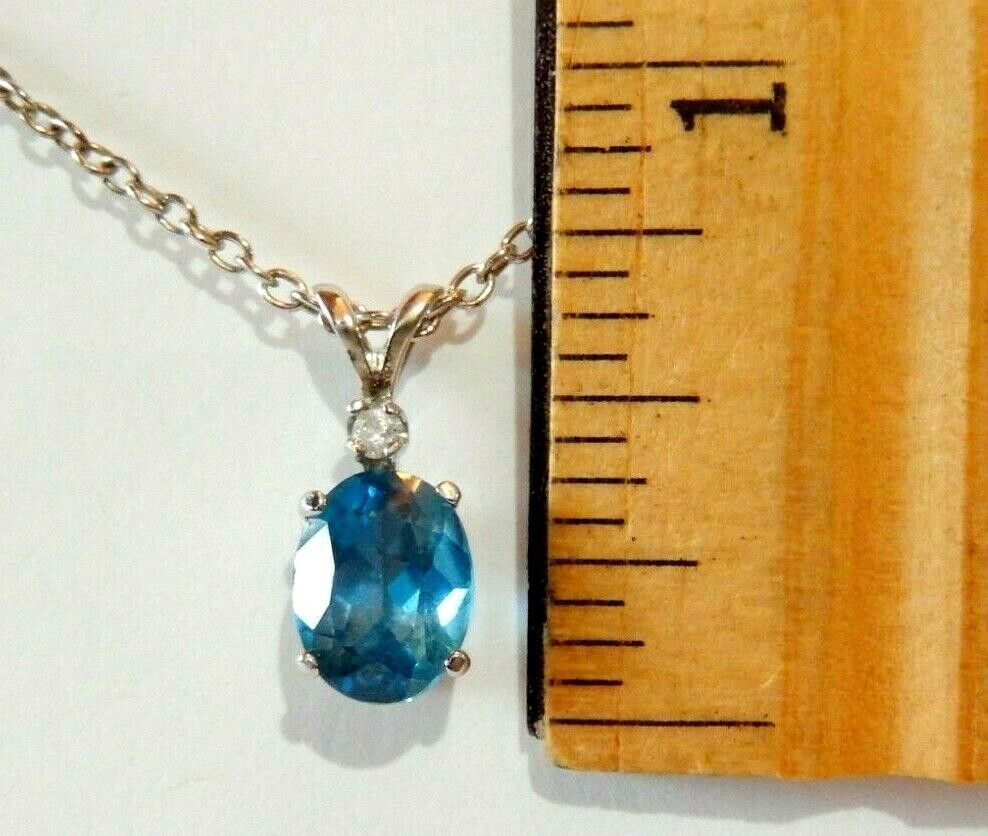 *NWT*  14k White Gold 2.00CT London Blue Topaz and Diamond Pendant w/18" Chain