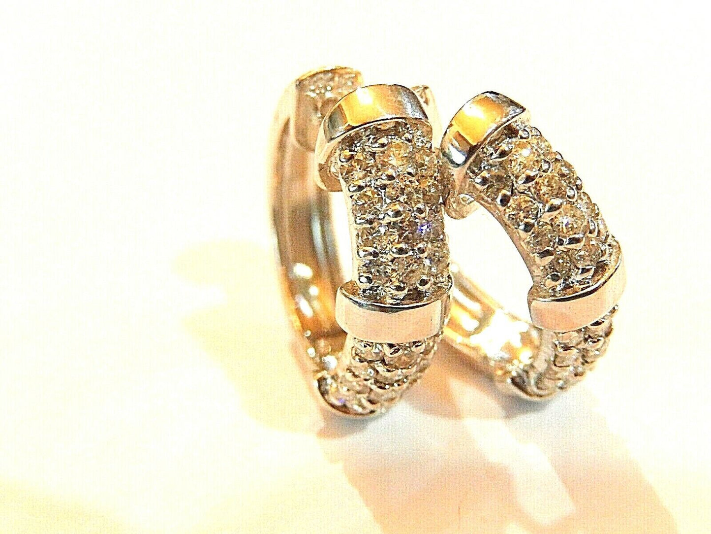 *VINTAGE* 14KT WHITE GOLD  1CT  DIAMONDS HINGED HOOP EARRINGS  20mm x 19mm