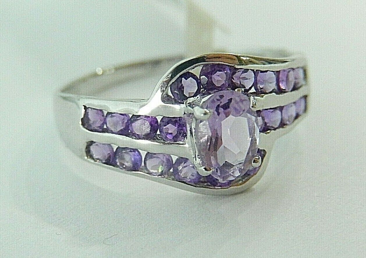 Solid 10k White Gold 1CT Natural Amethyst Ladies Ring Size 7.5