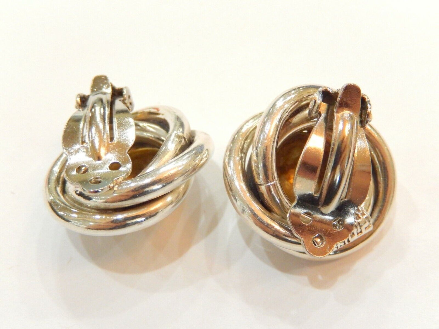 Vintage Taxco Mexico Sterling Silver 925 And Brass Circle Clip On Earrings