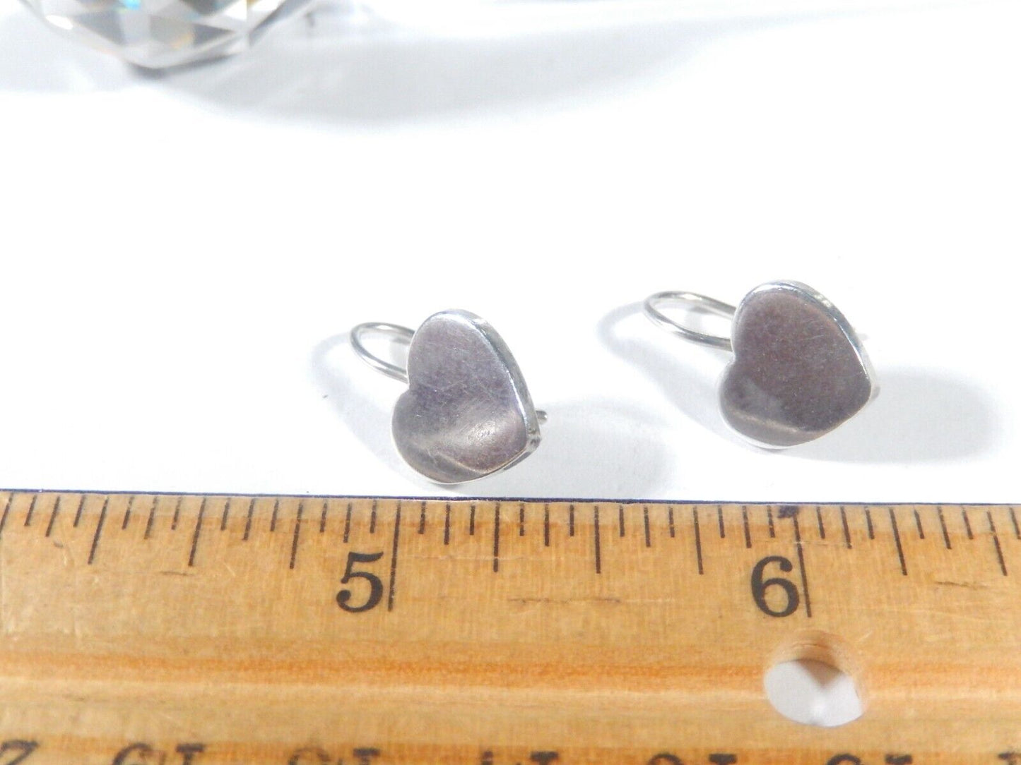 *VINTAGE*  Mexico 925 Sterling Silver Handmade  Heart Drop French Wire Earrings