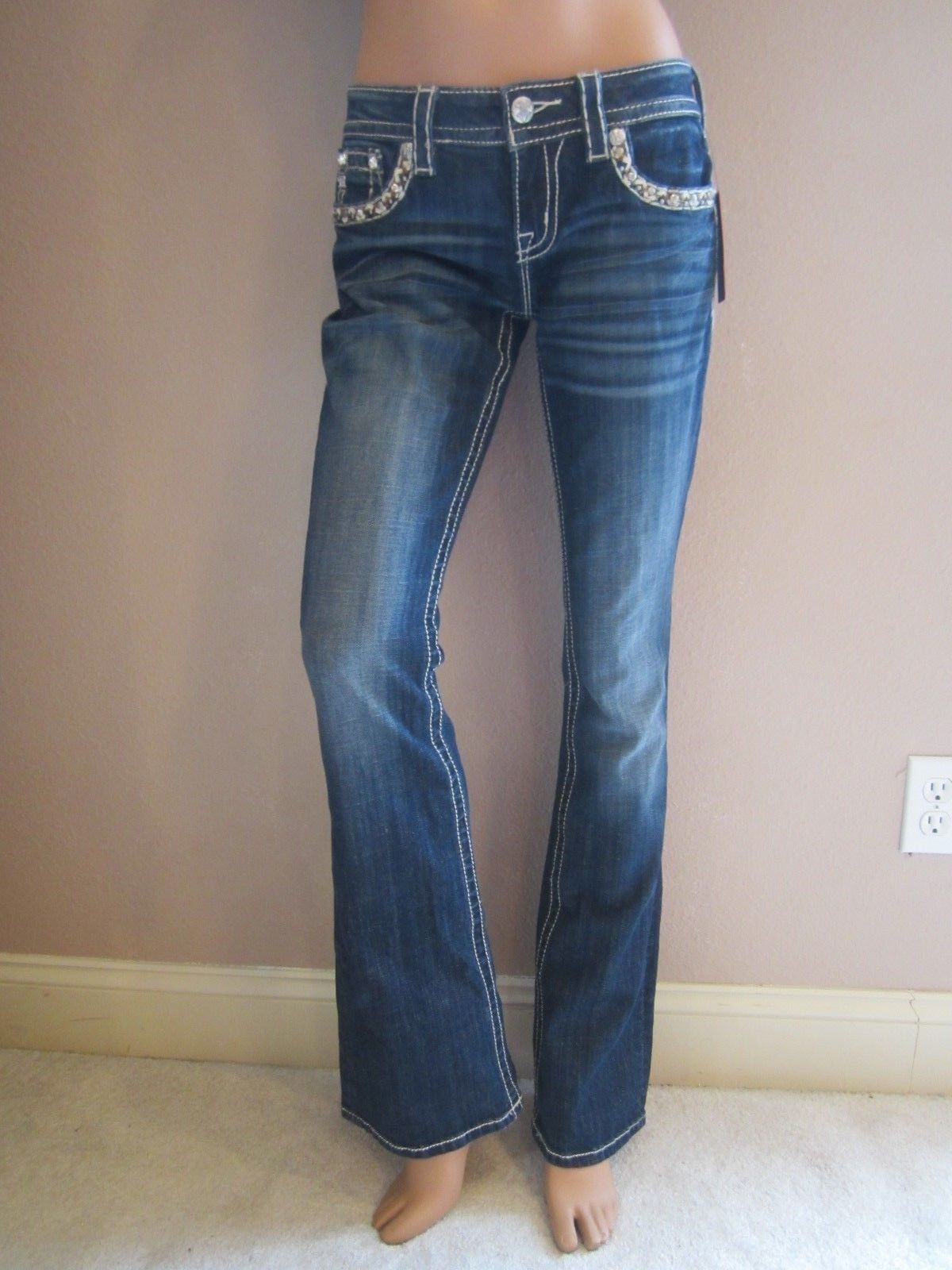 NWT- MISS ME  Embellished Signature Boot Cut Stretch Jeans 27 x 34 NWT