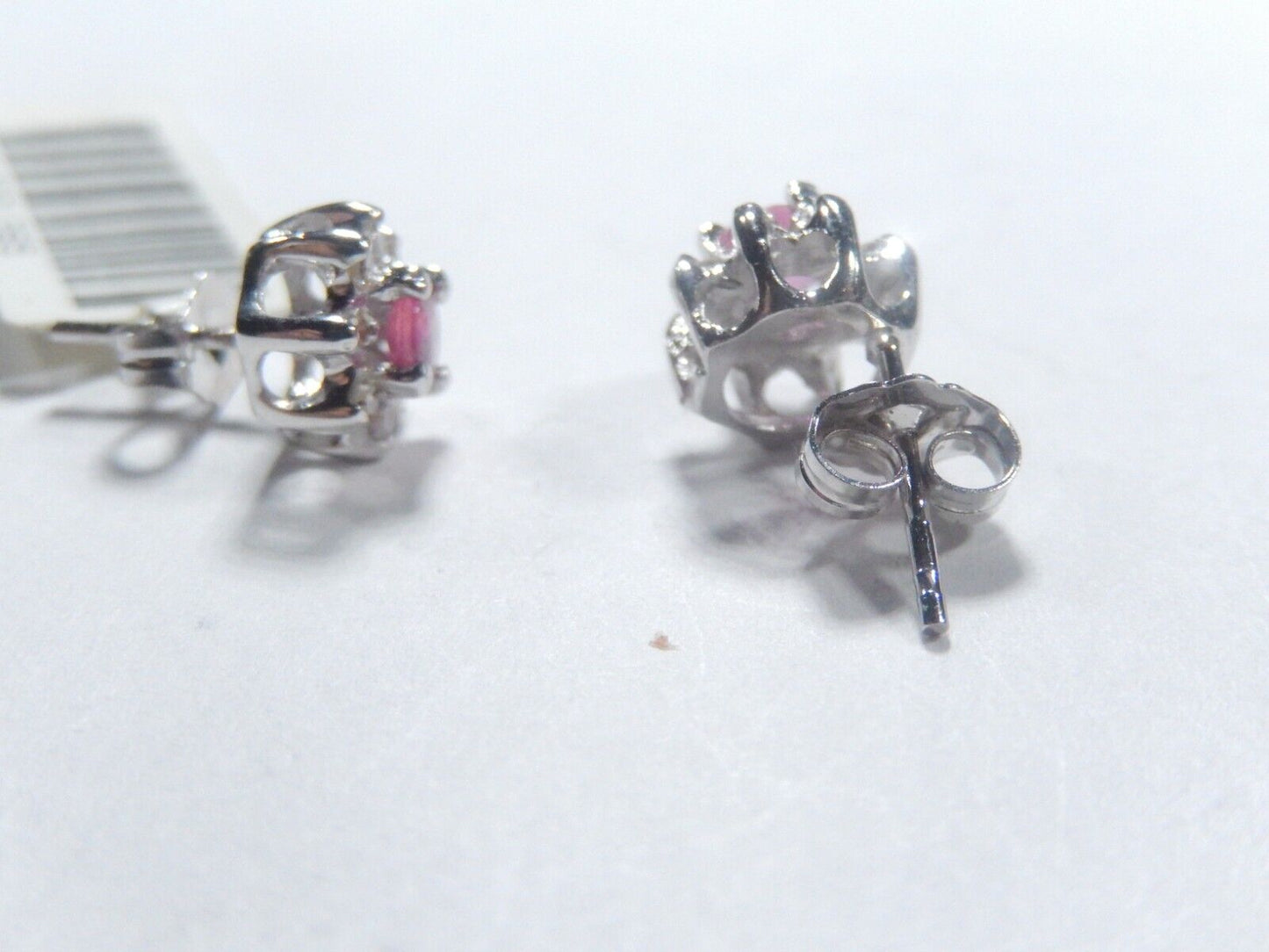14K  White Gold  .50CT TW  Natural Ruby  & Diamond Post Earrings
