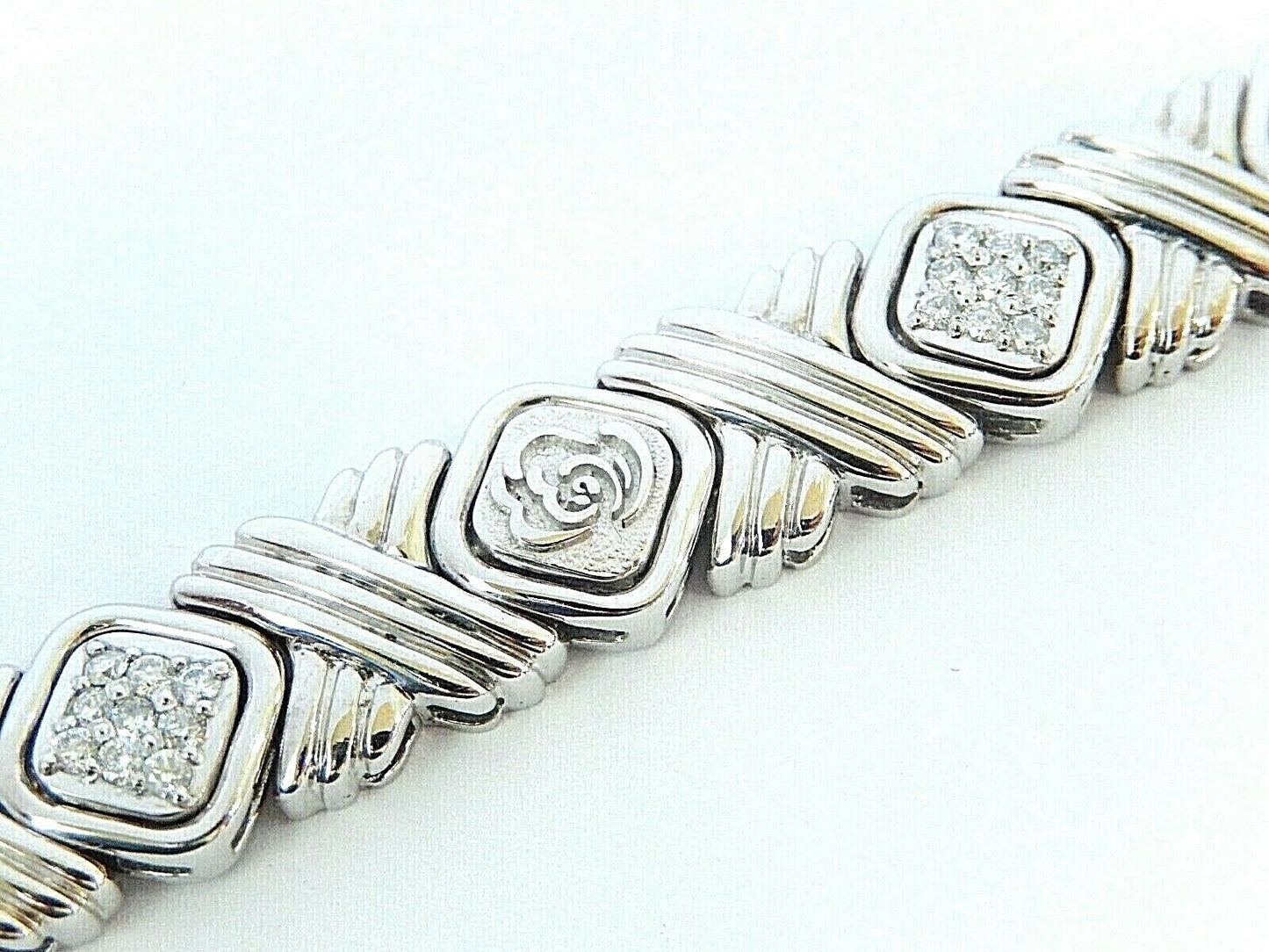 Stunning 10k Solid White Gold WIDE Heavy Diamond Bracelet ~ 8" ~ 34.77 Grams