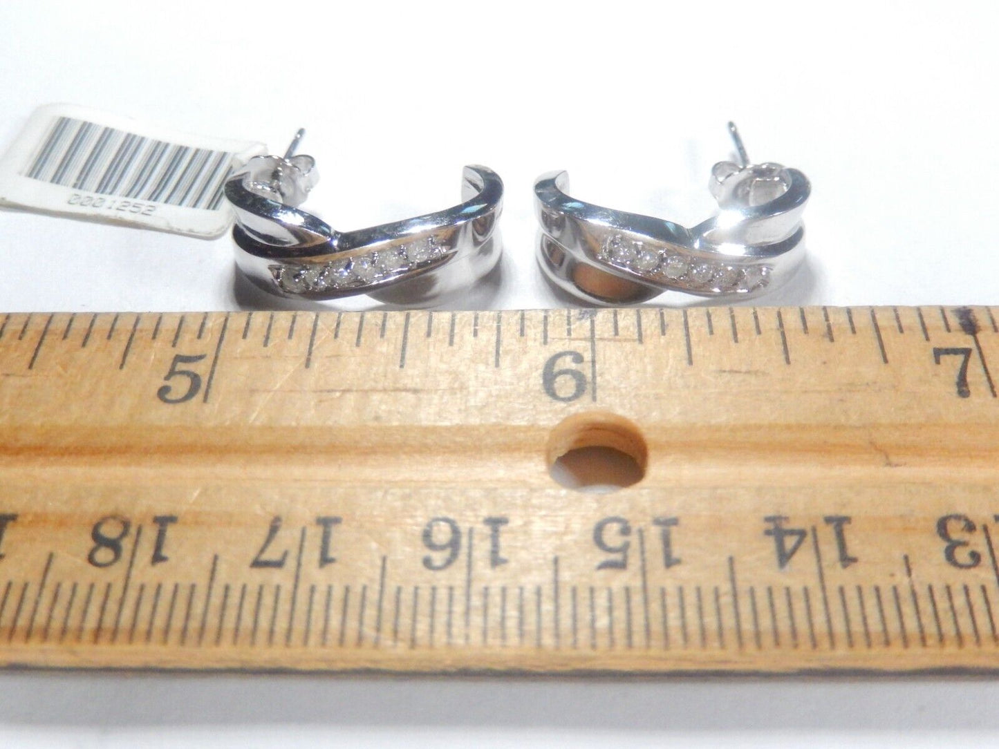 14k  White Gold X Style Post Earrings 12 Natural Diamonds 7.4 Grams