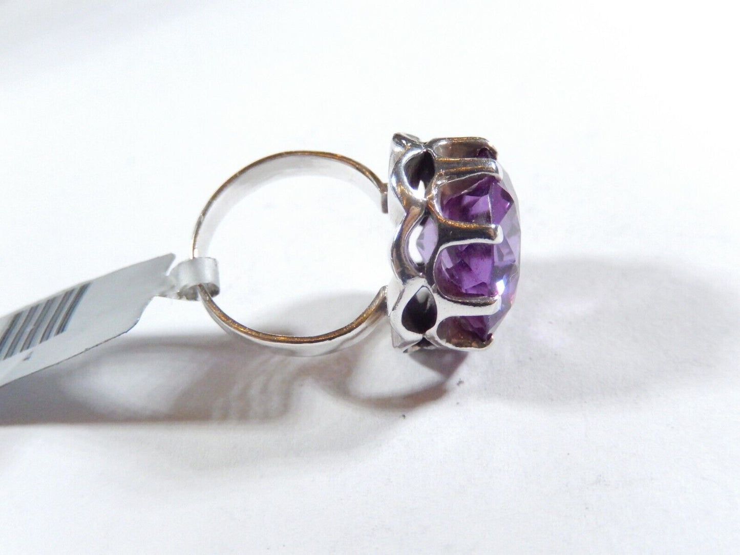 *VINTAGE* Sterling Round 12.00 Ct 15mm Faceted Amethyst Huge Ring SZ 5.25