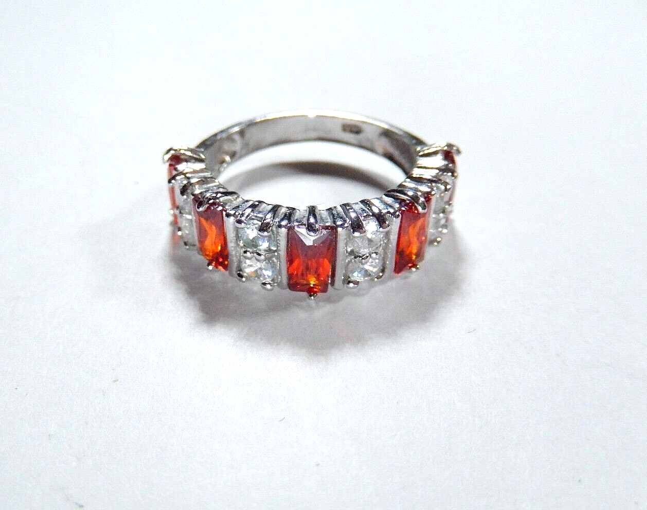 *VINTAGE*  Sterling Silver 925 Red Garnet And CZ Ring Size 6.75