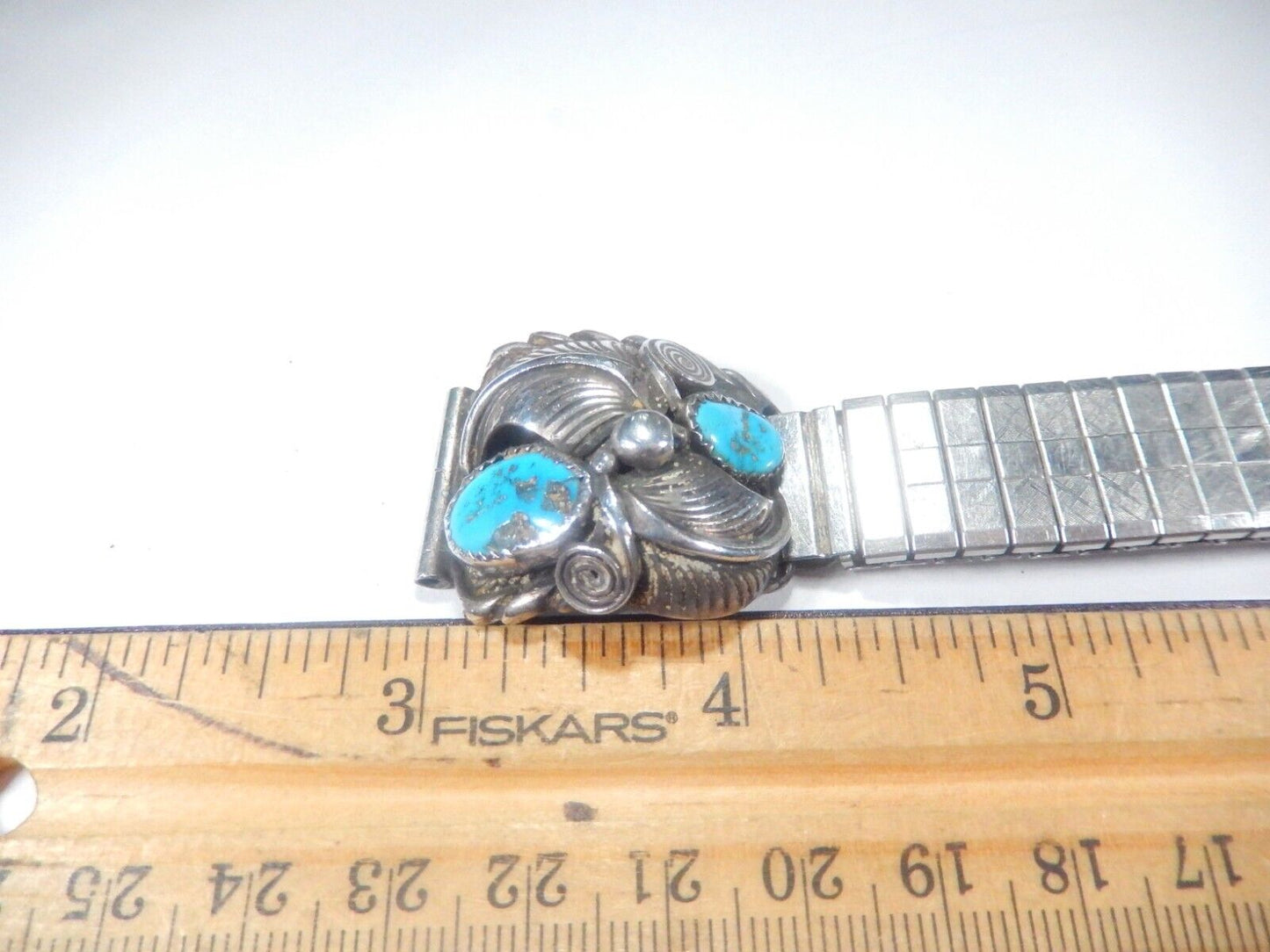 SIGNED - JIM YAZZIE Vintage STERLING Silver NAVAJO Turquoise WATCH TIPS