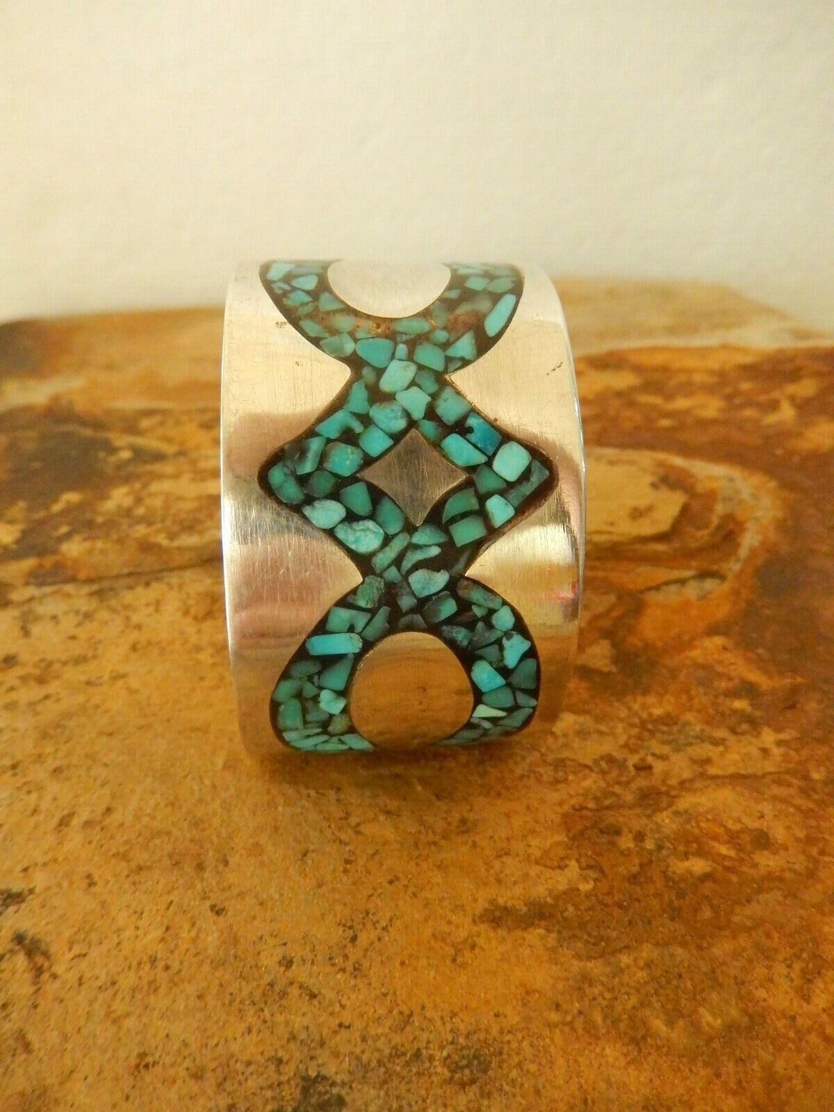 Vintage Wide  Southwest Heavy Turquoise Sterling Silver Cuff Bracelet 59.18gms