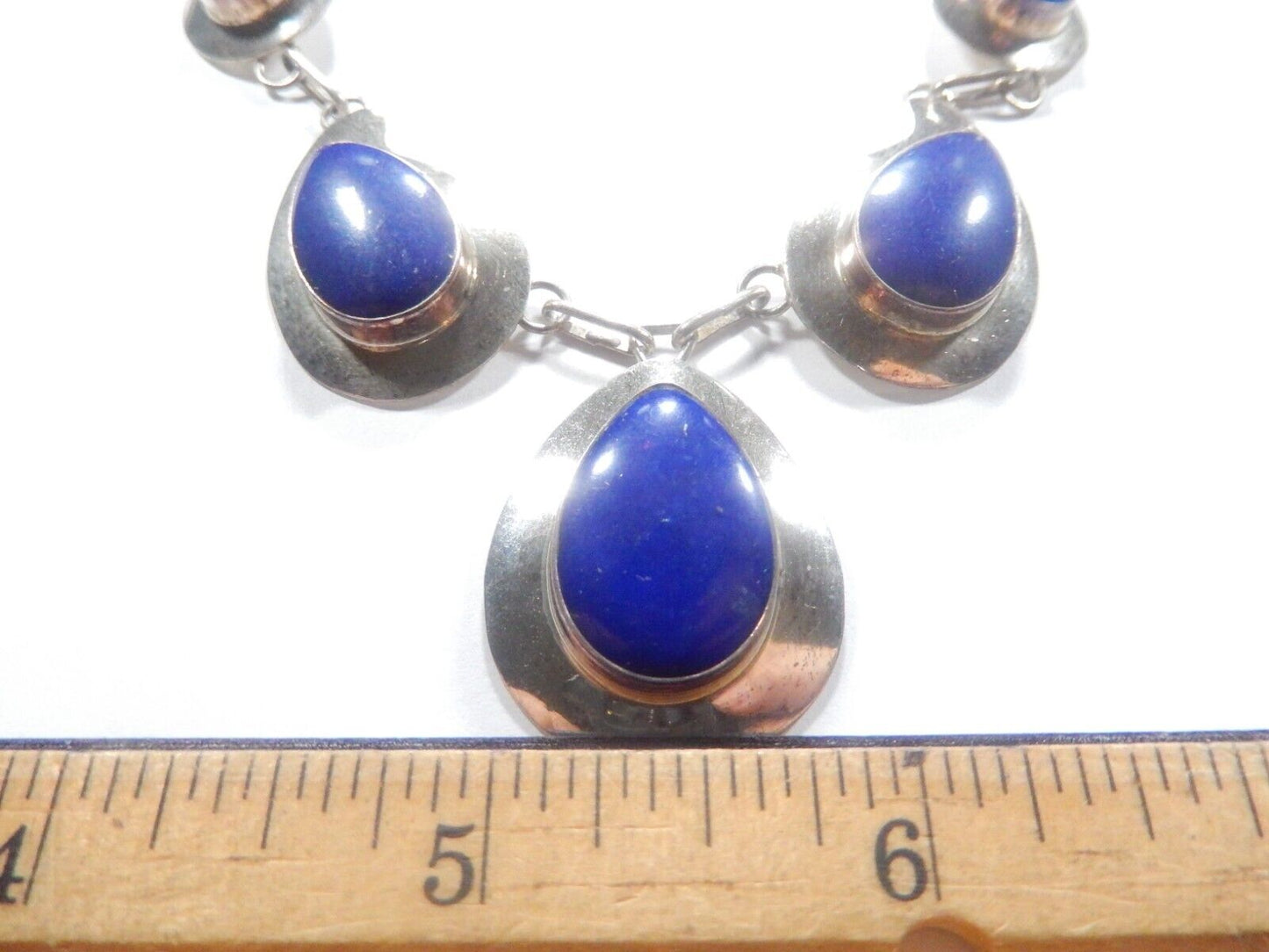 *VINTAGE* Sterling Silver  Lapis Lazuli Tear Drop Chain Necklace & Earrings  Set