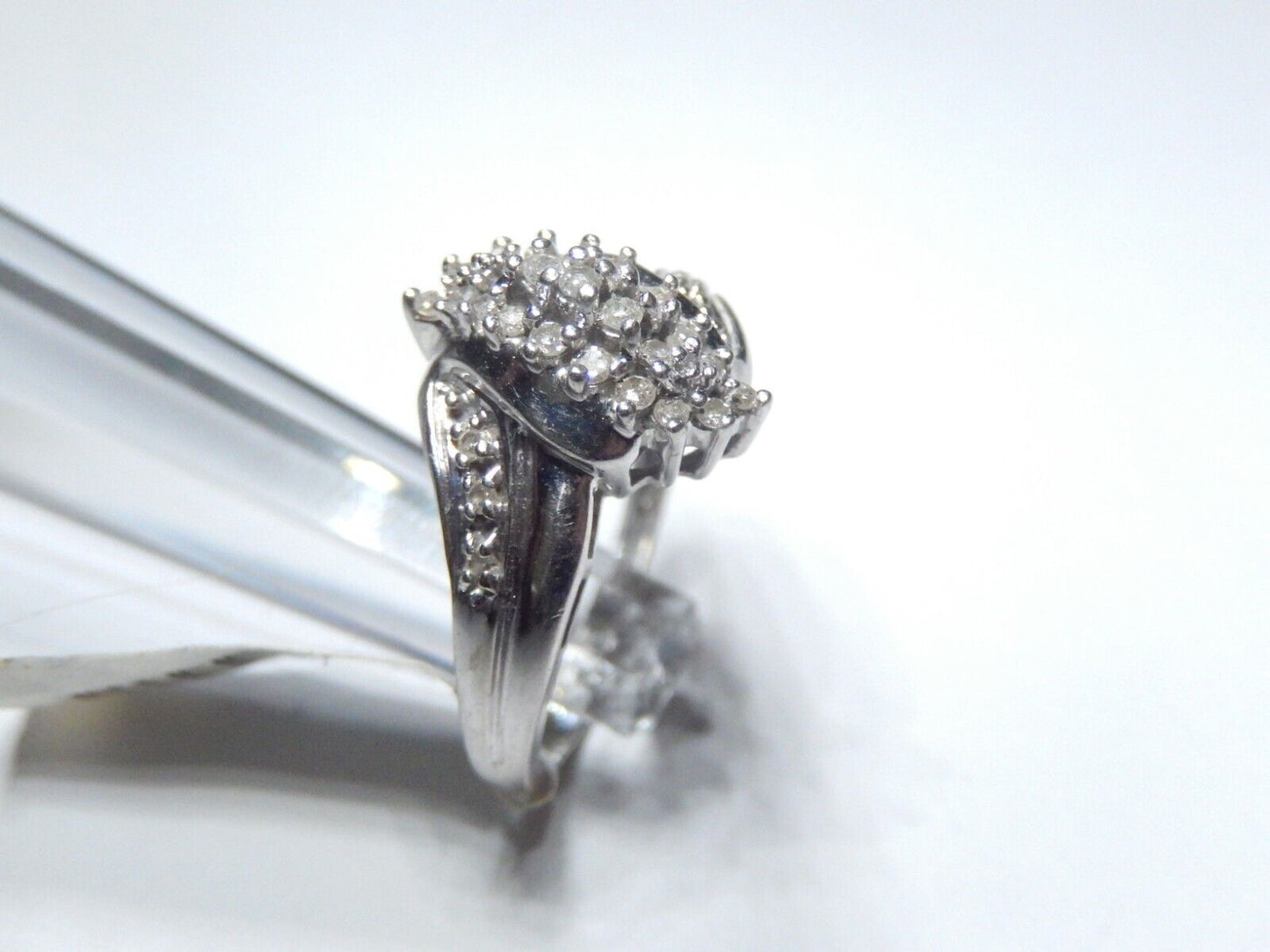 *VINTAGE* 10k White Gold .50CT Diamond Cluster Cocktail Ring Size 7.5