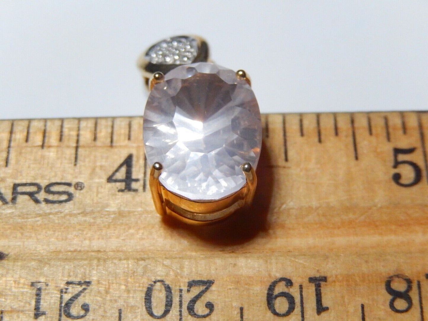 *VINTAGE*  14K Yellow Gold 8.0 CT Oval Light Pink Morganite and Diamond Pendant
