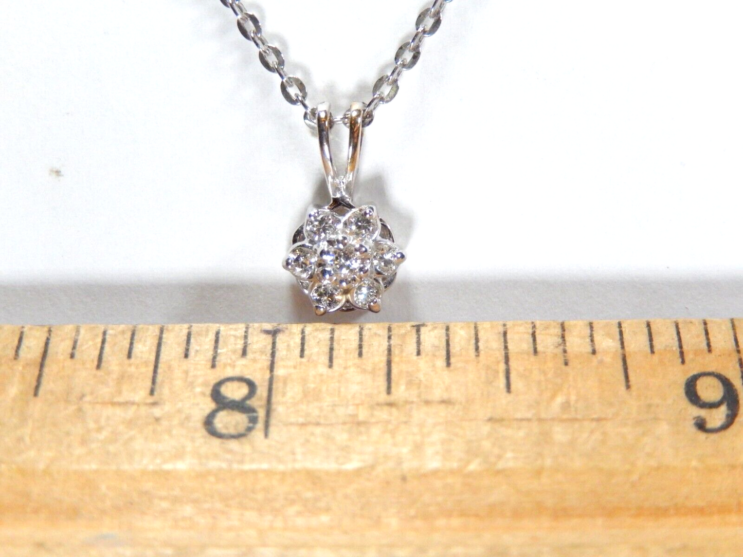 *VINTAGE*  14k White Gold Seven Stone Natural Diamond Pendant w/18" chain
