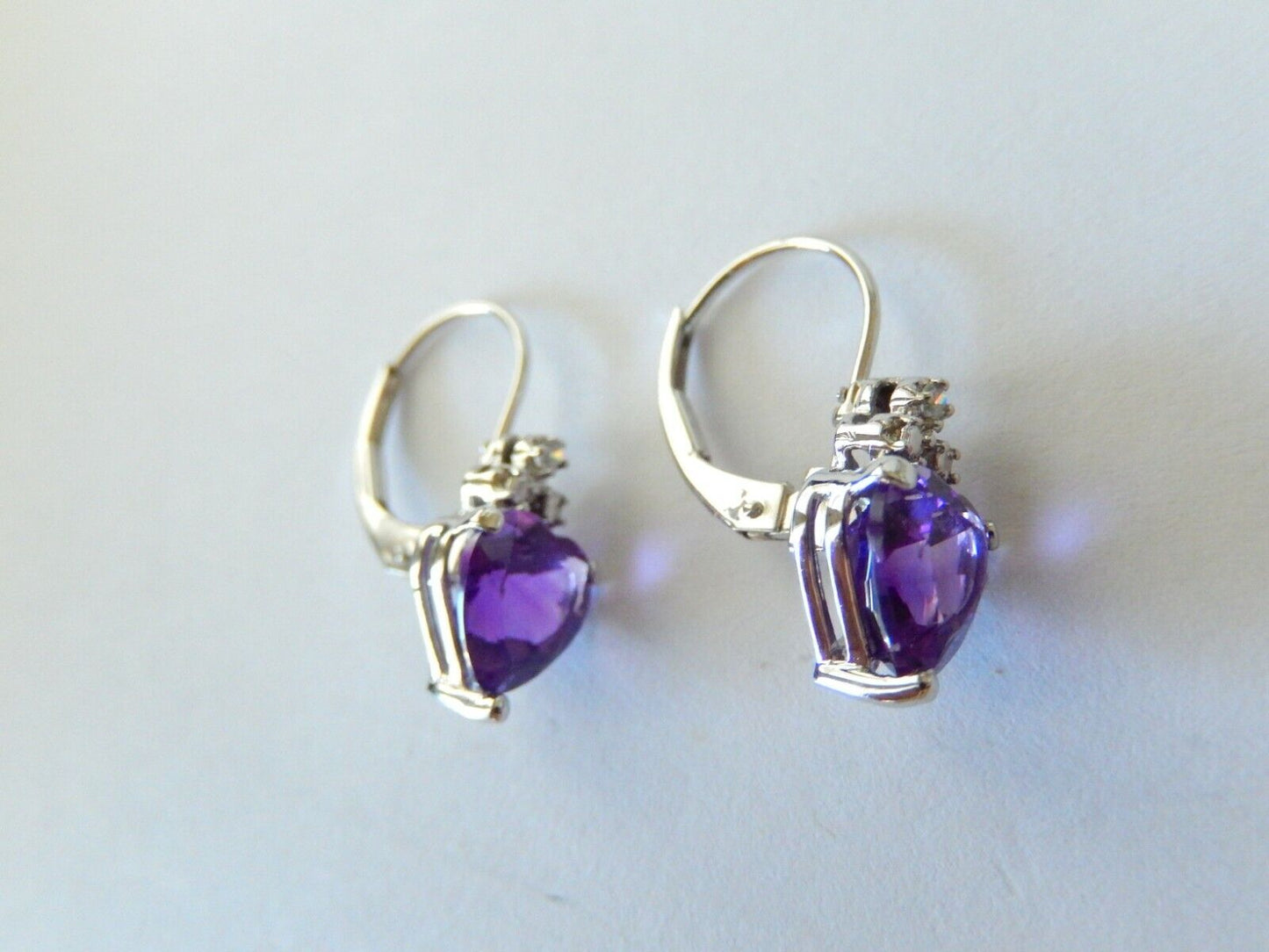 *NWT* 14K White Gold 3.00CT Amethyst and Diamond Lever Back Earrings