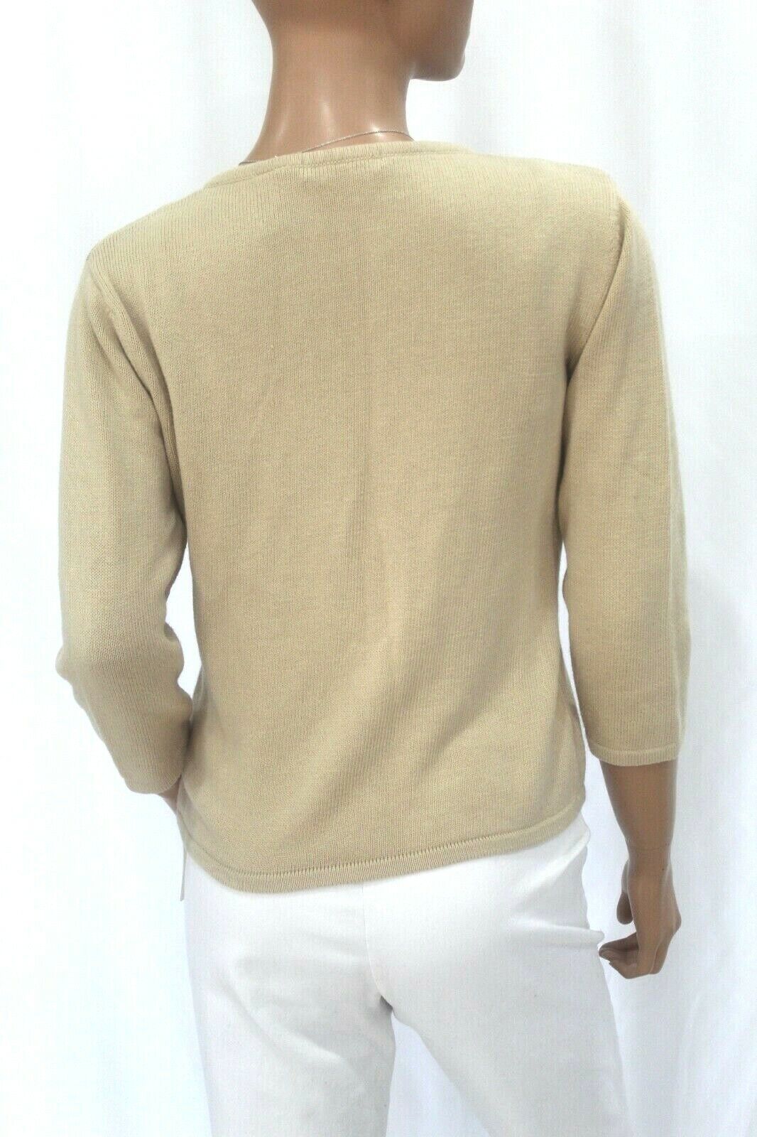 Liz Claiborne Beige Knit  Cardigan Sweater Pearl & Crystal Embellished Sz Med