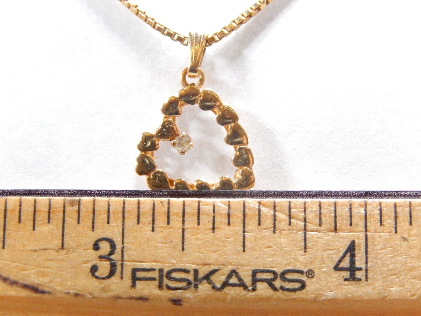 *VINTAGE*  14k Yellow Gold Diamond Heart Pendant Necklace & Thick 15" Box Chain