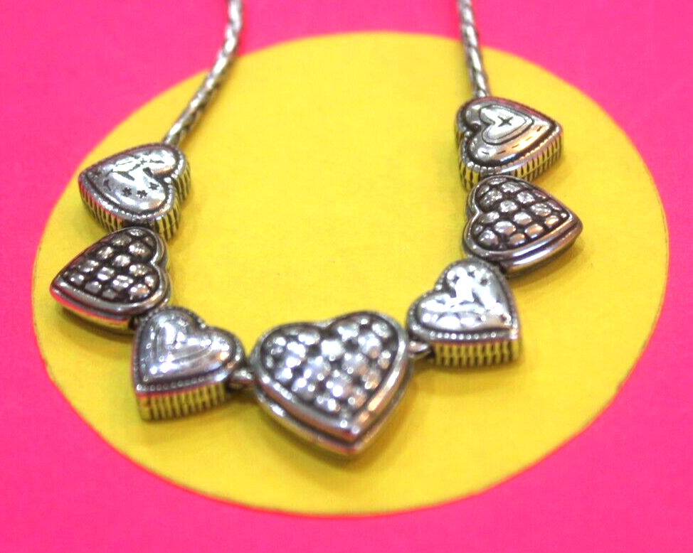 RETIRED BRIGHTON SILVERTONE ORNATE SLIDER MULTI CHARM HEART CHAIN NECKLACE