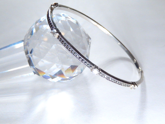 *VINTAGE*  " S.M.J. "  Sterling Silver  Marcasite and CZ Bangle Bracelet,  7"