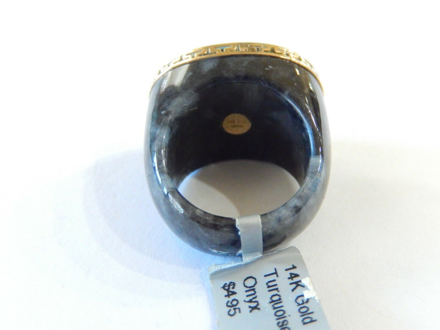 *VINTAGE*  LARGE - Signed "GSJ" - 14K Yellow Gold Black Onyx & Turquoise Ring