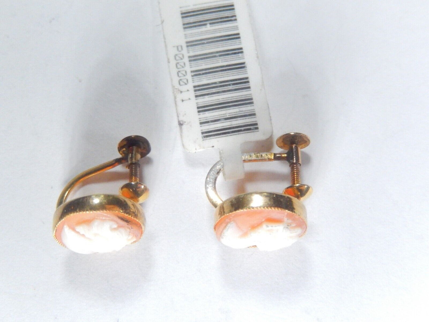 Antique Victorian "AMCO"  10k Yellow Gold  Cameo Screw Earrings