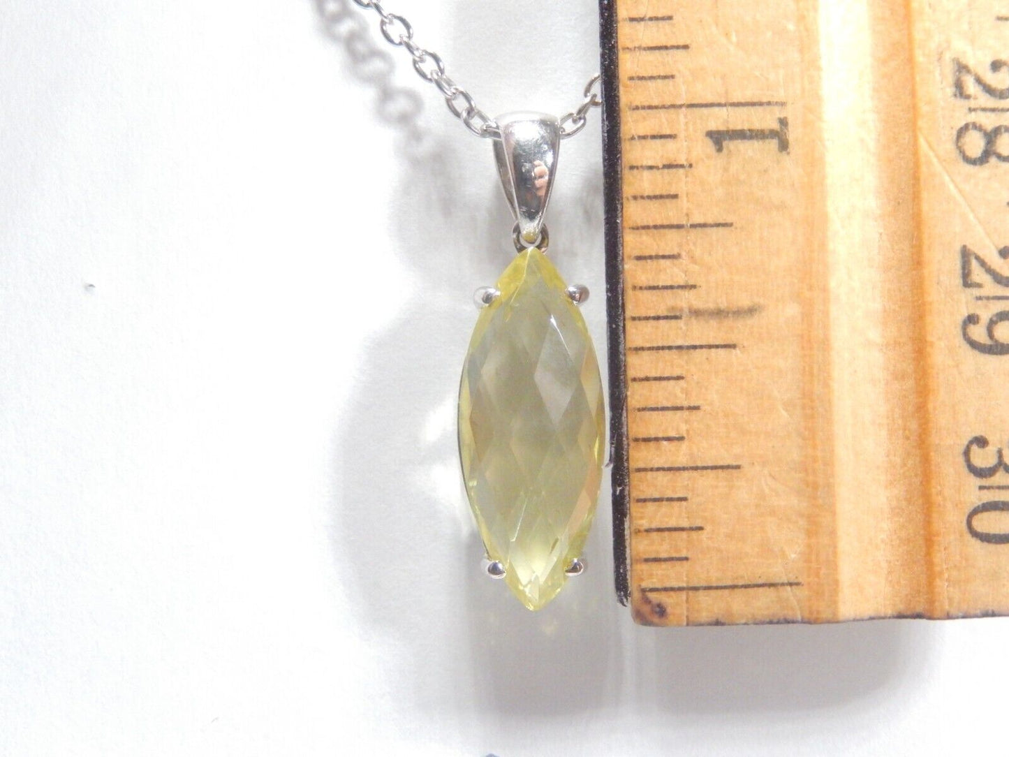 Natural Lemon Quartz Marquise Checkerboard Cut 925 Sterling Pendant w/18" chain