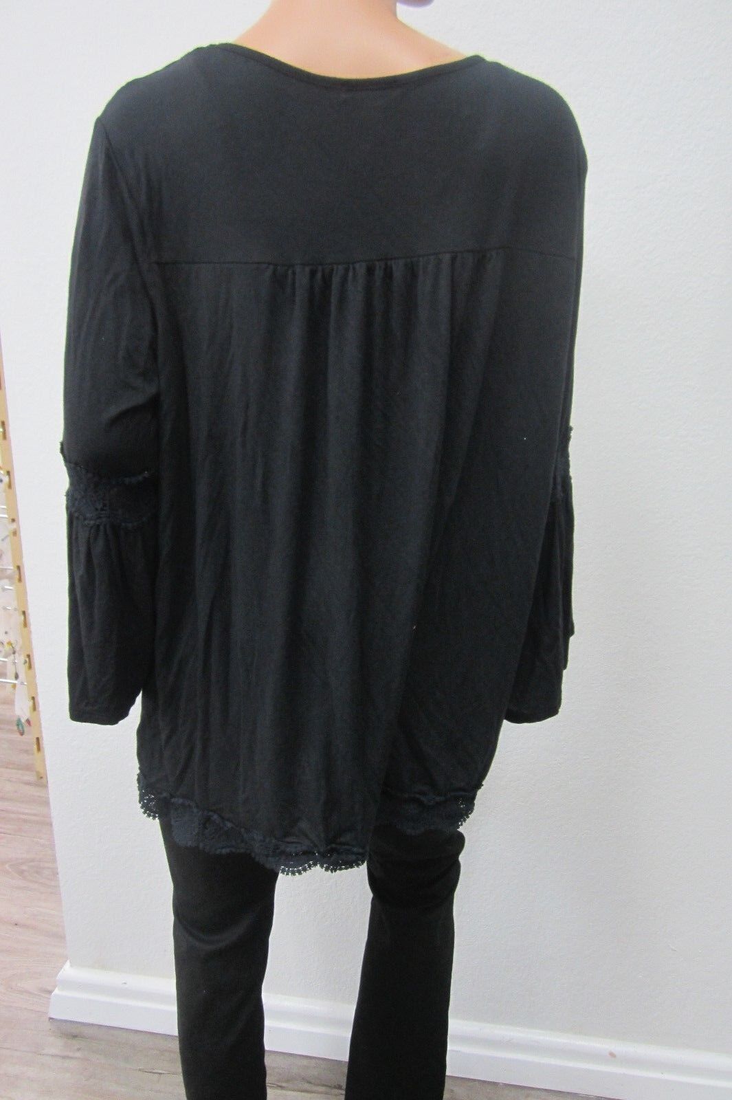 Hannah Plus Size 3X Black with Embroidered Trimmed Tunic Top