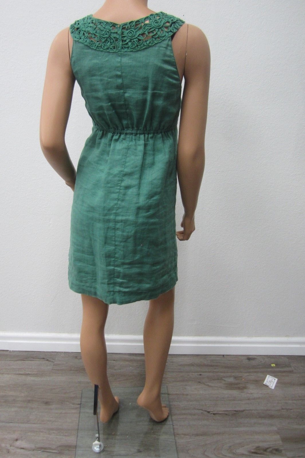 *NICE*  MSSP Max Studio Soutache Neck Empire Waist Linen Sundress Green Sz Small