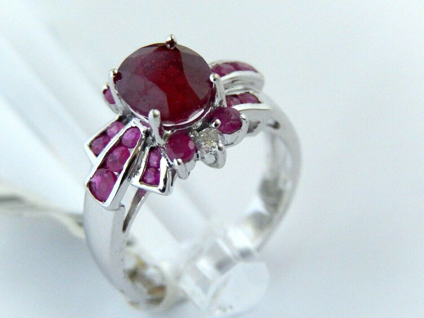 2.25 Ct Oval Cut Natural Red Ruby & Natural Diamond  Ring 14K White Gold Sz 7.75