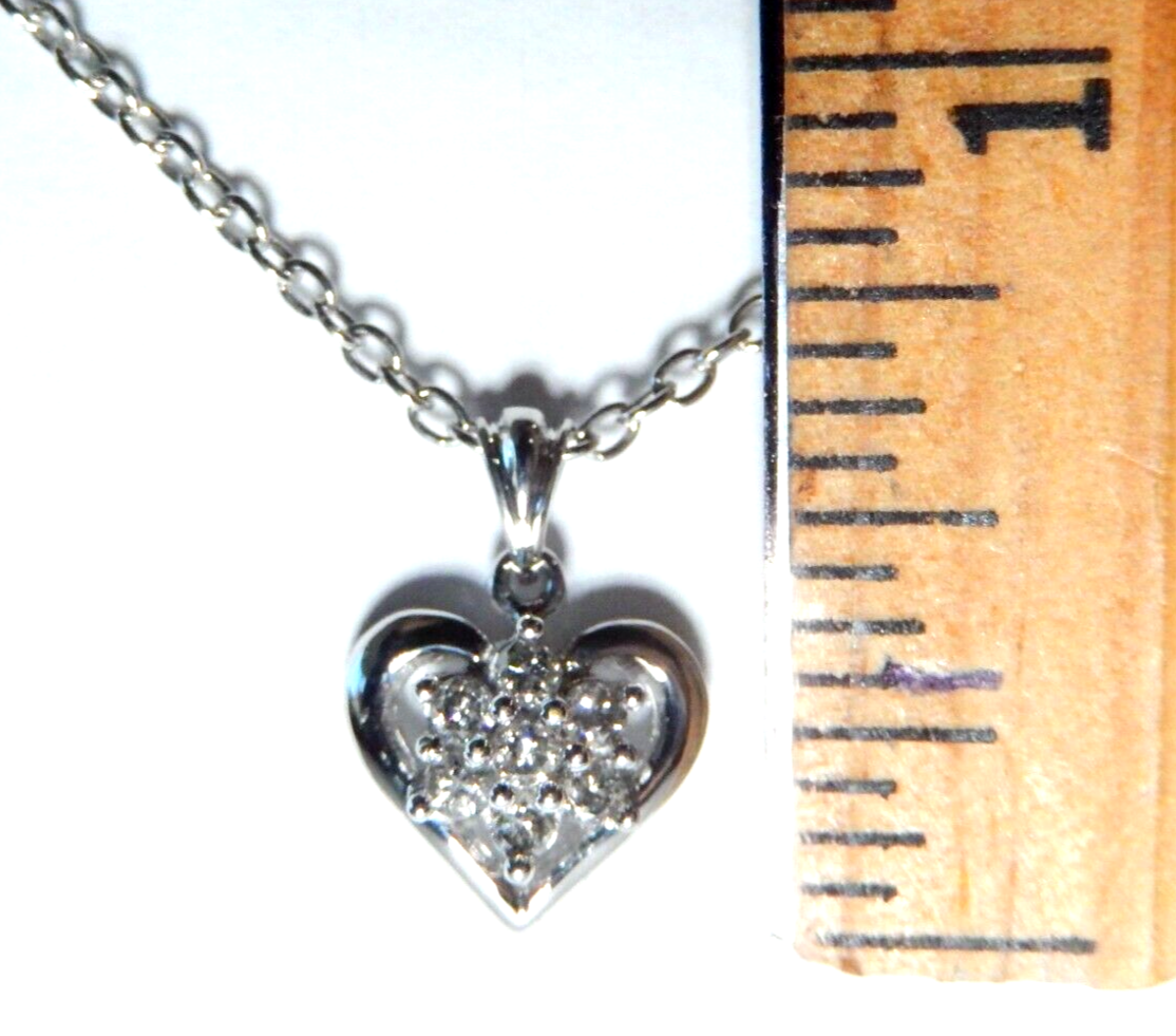 1/5 Ct Natural Diamond 10K White Gold Heart Pendant Necklace w/18" Chain