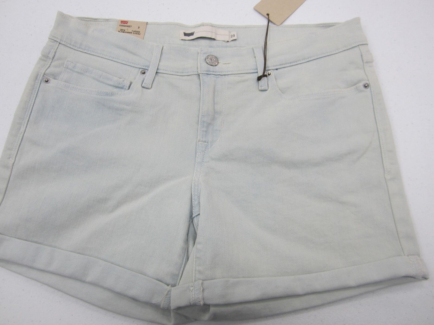NWT LEVIS Women 5 Pocket Denim Faint Blue Jean Cuffed Shorts Size W30 x L4"