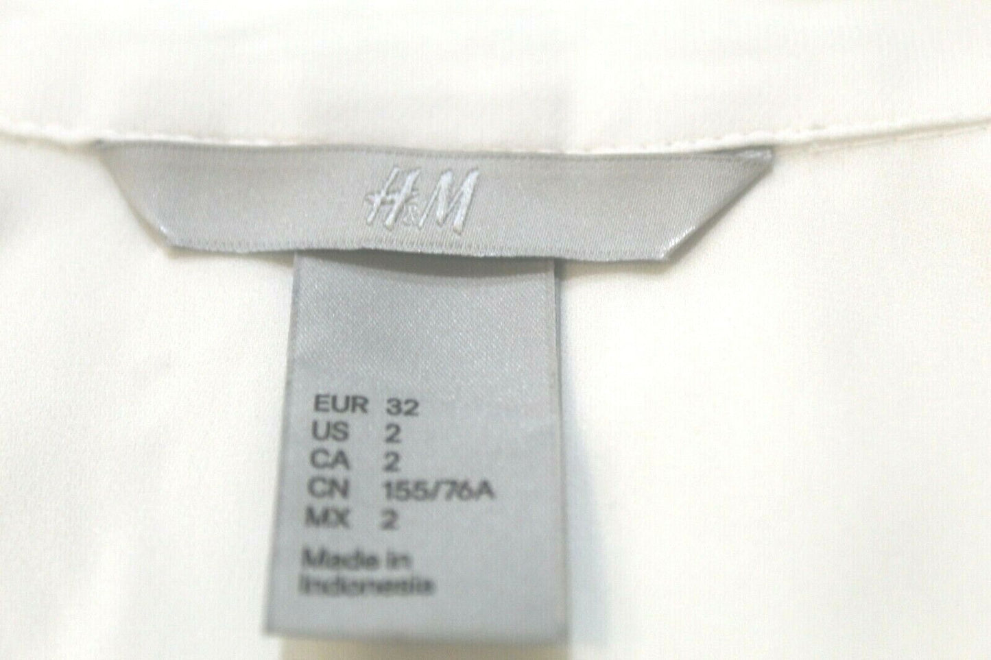 *NEW* H&M Womens Button Down White Sheer Collared 3/4 Strap Long Sleeve Top Sz 2