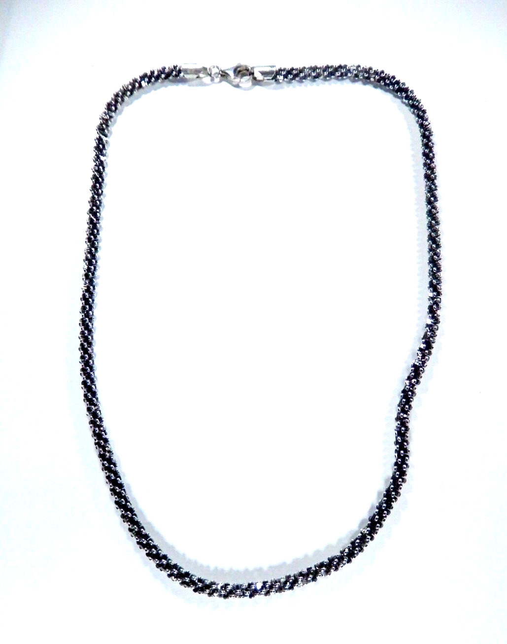 *VINTAGE* ITALY  Sterling Silver & Black Oxidized 4.5mm Fancy Round Neckchain