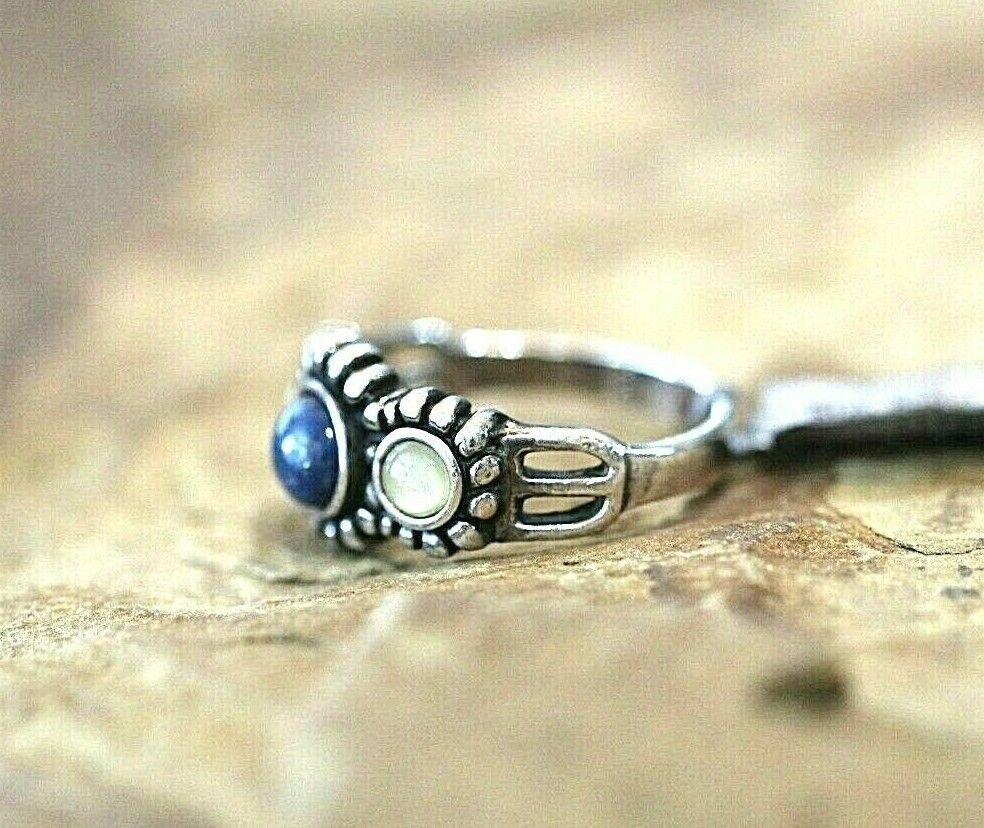 *VINTAGE*  925 STERLING SILVER LAPIS LAZULI & CITRINE BAND RING SIZE 9.5