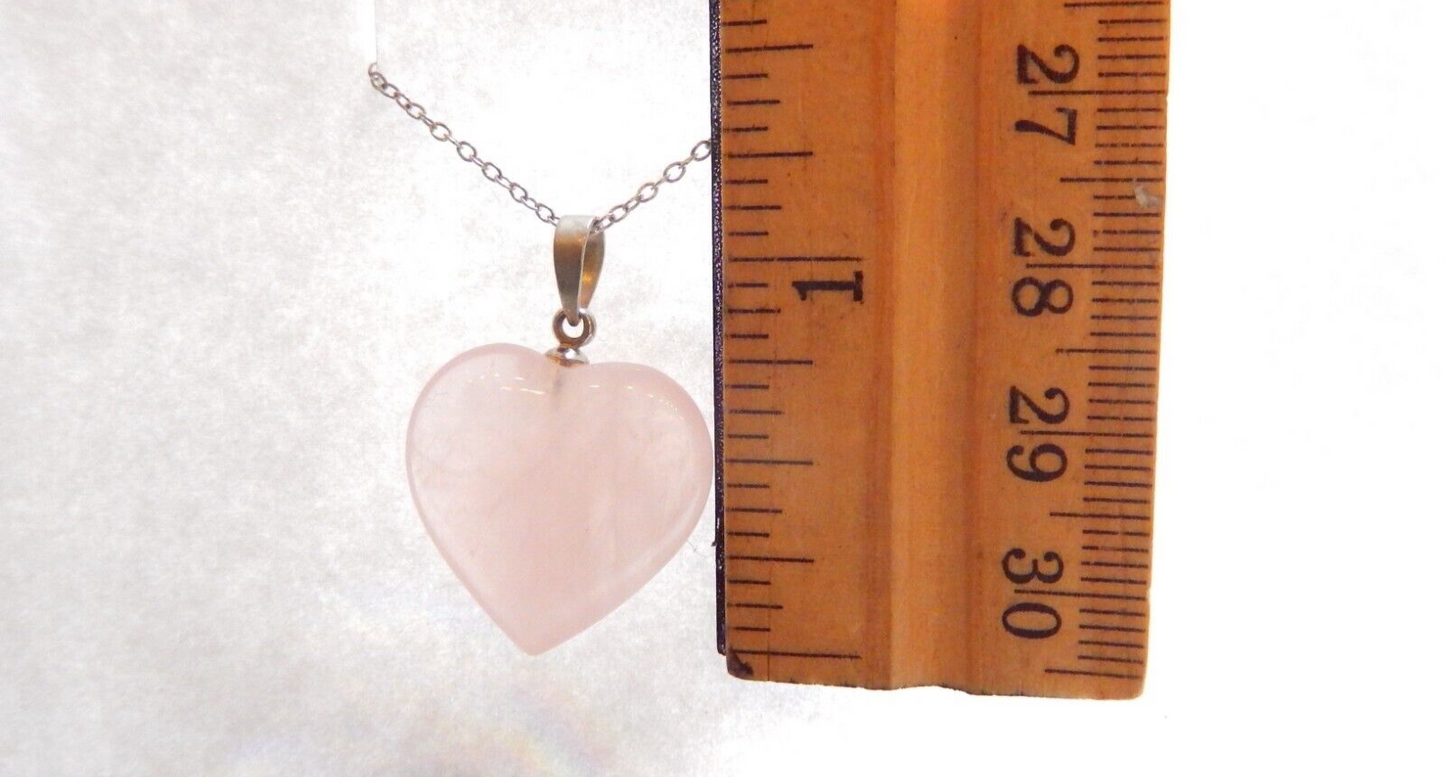 *VINTAGE*  Sterling Silver  Natural Rose Quartz Pendant 1" x 7/8" with 18" Chain