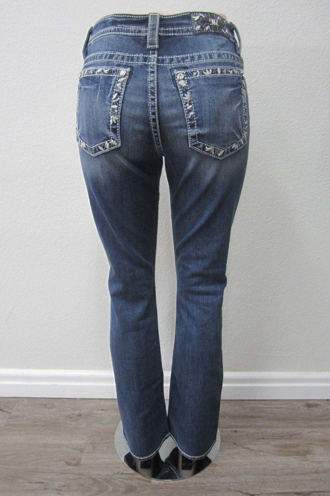 NWT Miss Me Blue Floral Embroidered Border Jeans - Boot Cut  - MY3013B2 Sz 26x34
