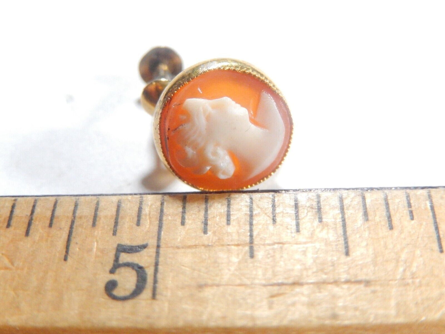 Antique Victorian "AMCO"  10k Yellow Gold  Cameo Screw Earrings