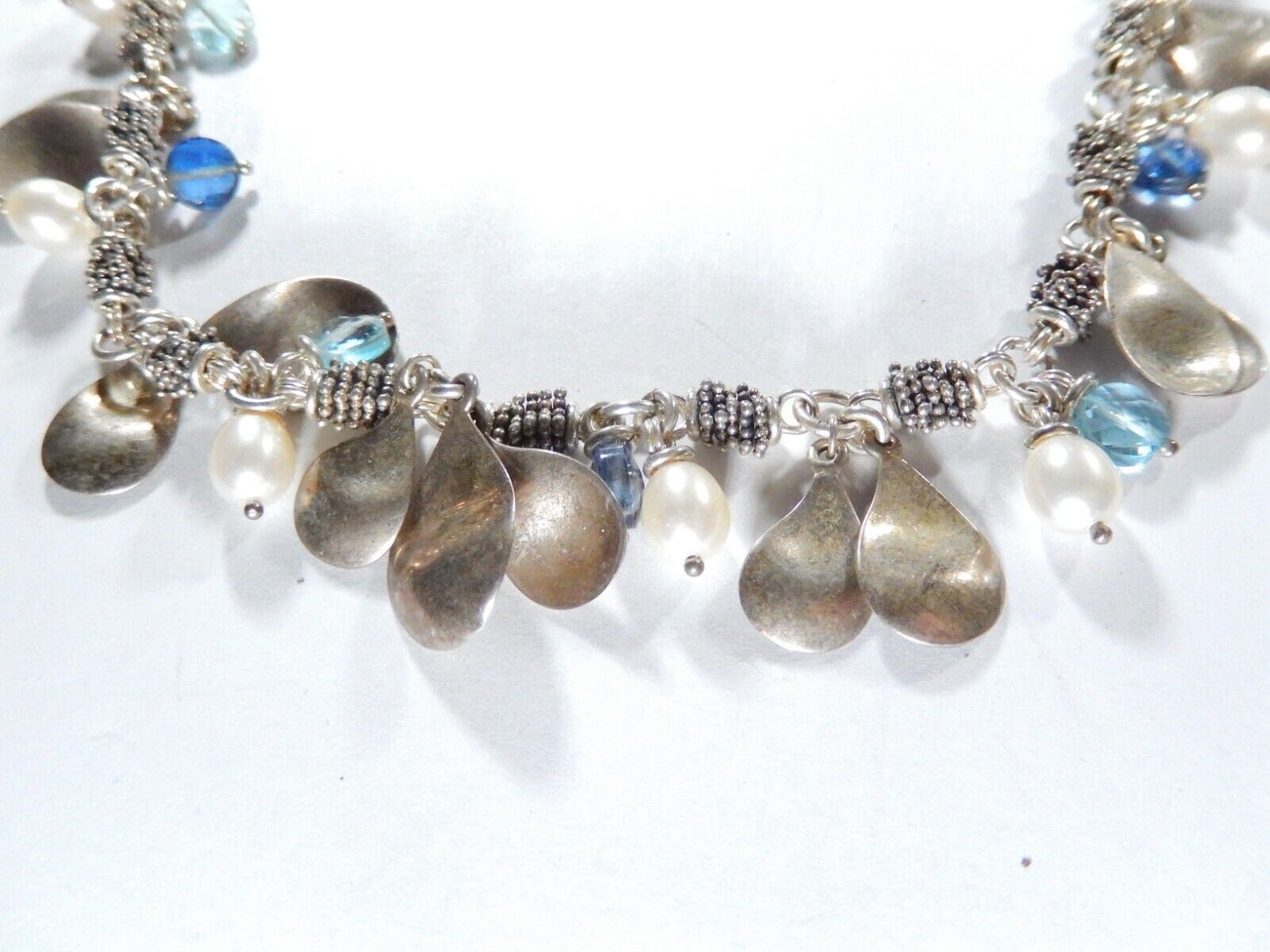 Michael Dawkins 925 Sterling Silver Blue Topaz and Pearl Toggle Necklace 18"