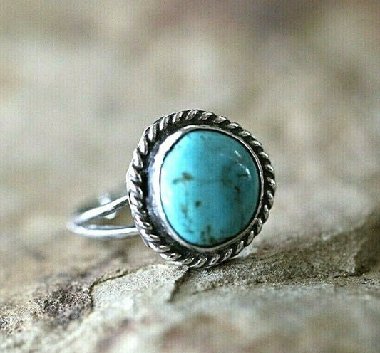 *VINTAGE*  Navajo Native American Sterling Silver Turquoise Ring Size 6.25