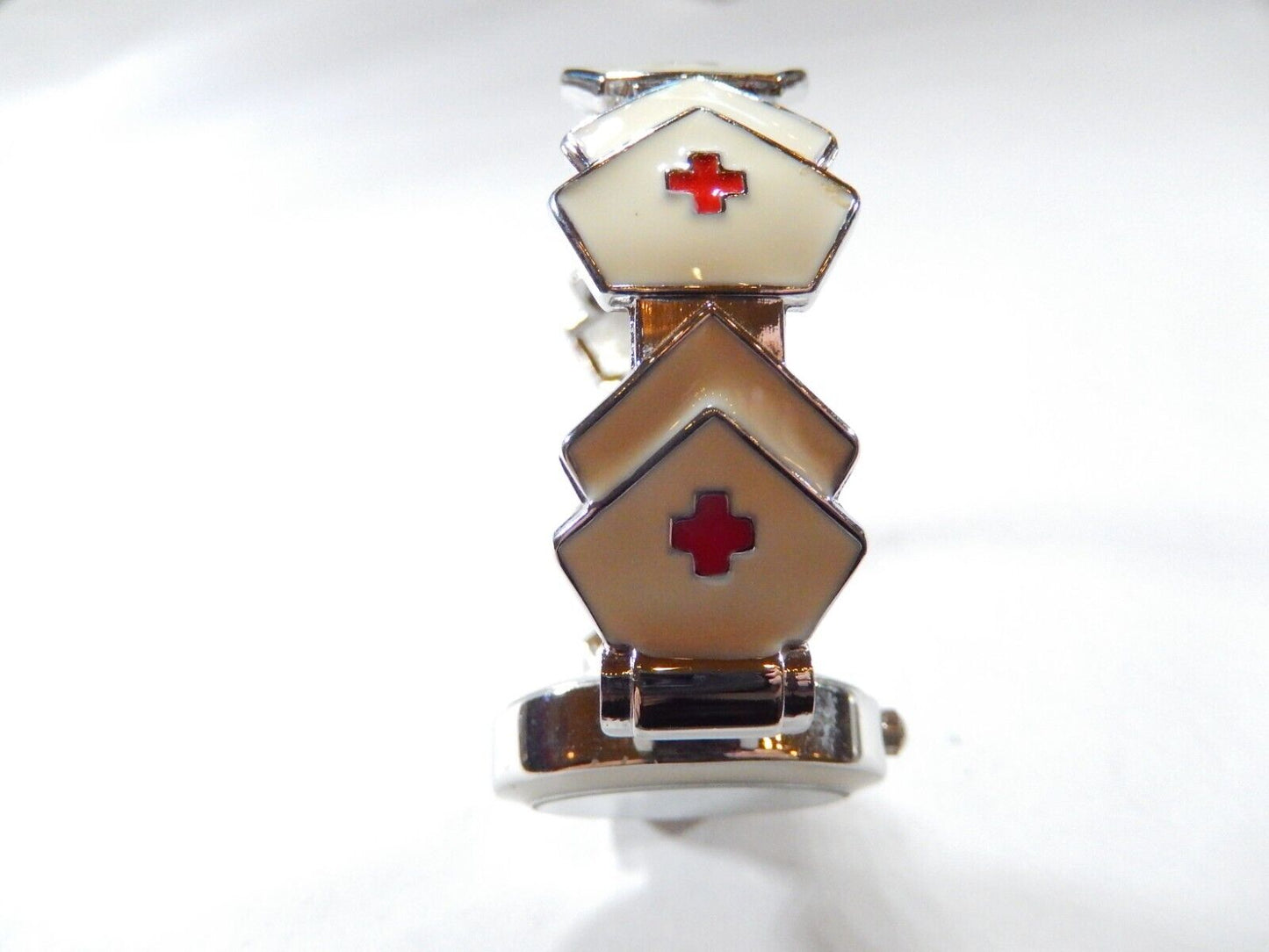 SILVER FINISH RED CROSS FOR NURSE WOMEN'S BANGLE CUFF  FASHION CASUAL WATCH