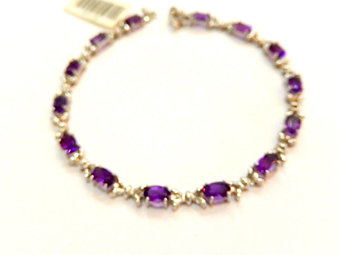 *NWT* 14K White Gold 7.0 CT Natural Oval Cut Amethyst Fancy Link 7" Bracelet