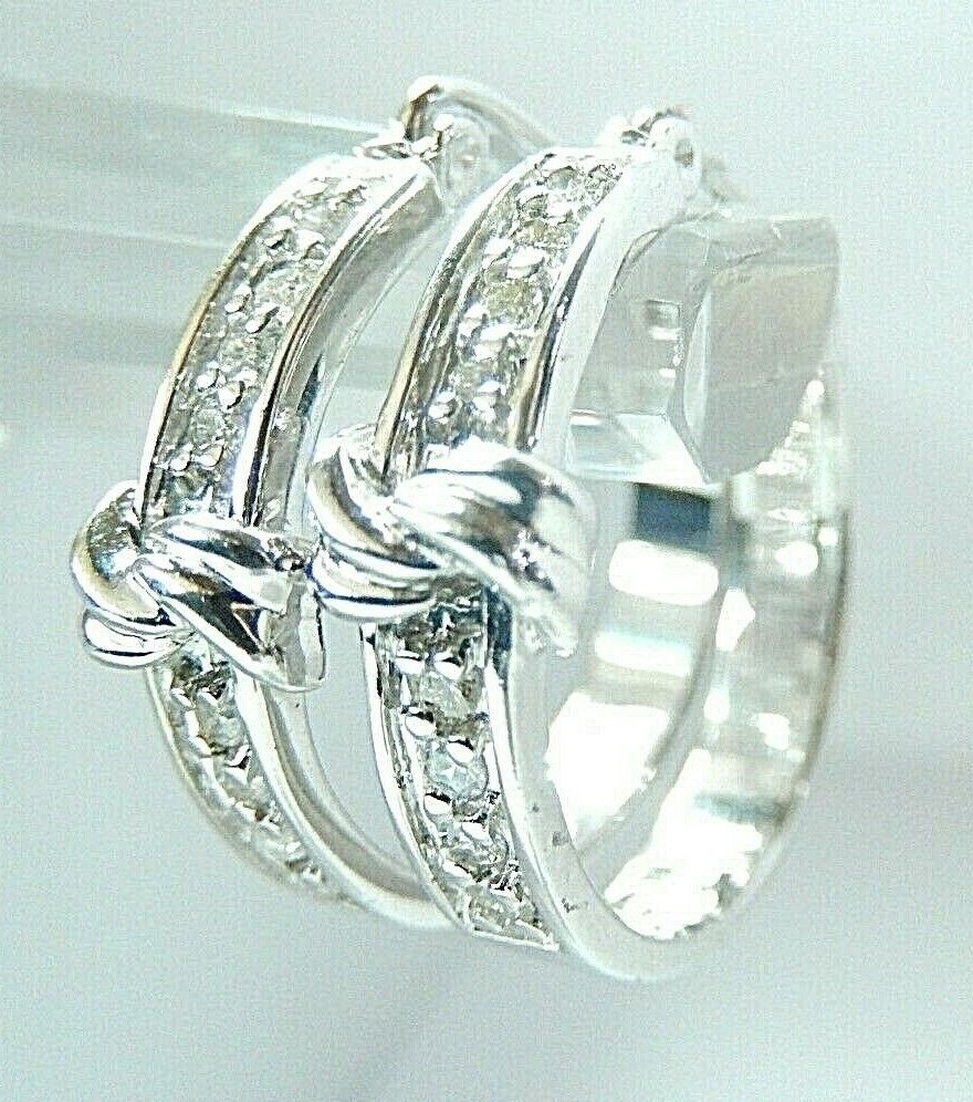 *NEW* 14K White Gold 1/5 Ct 21mm Round Hoop Natural Diamond Earrings 21mm x 4mm