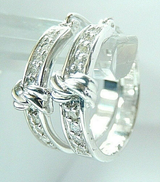 *NEW* 14K White Gold 1/5 Ct 21mm Round Hoop Natural Diamond Earrings 21mm x 4mm