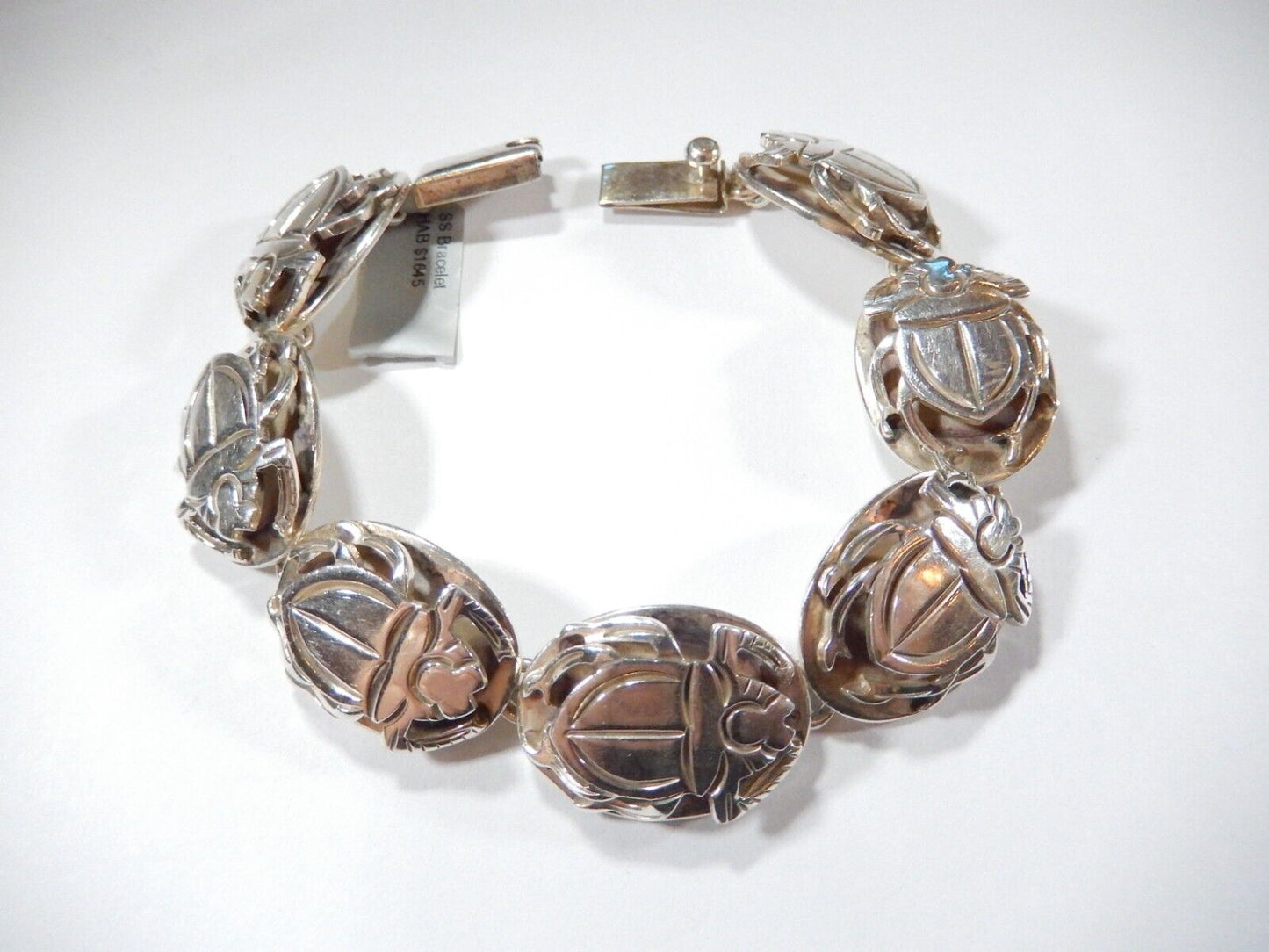*VINTAGE*  MEXICO STERLING SILVER HEAVY 64.4 GRAMS  BEATLE BUG  7.5" BRACELET