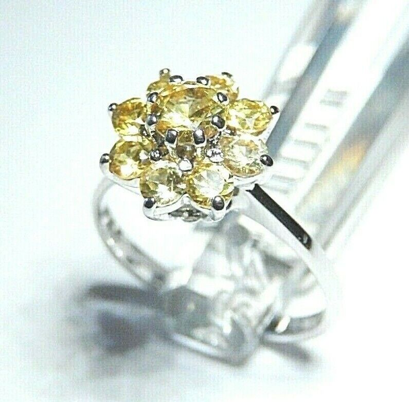 *NWT* 14k White Gold .75CT Natural Citrine Women's Cluster Ring Size 6.5