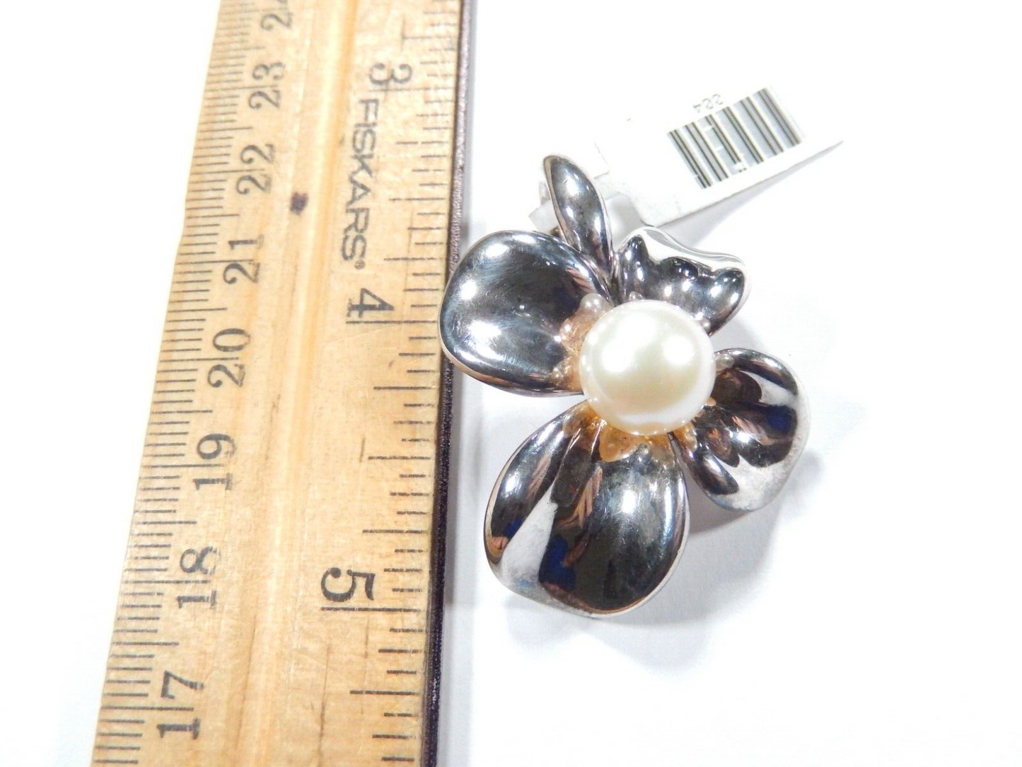 Ann King Sterling Silver Orchid Flower Freshwater Button Pearl  Pendant