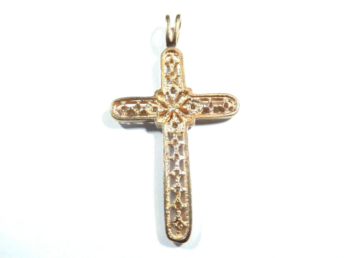 *VINTAGE*  LARGE 14K Yellow Gold 16 Diamond Cross Pendant  1.75"  x  1"