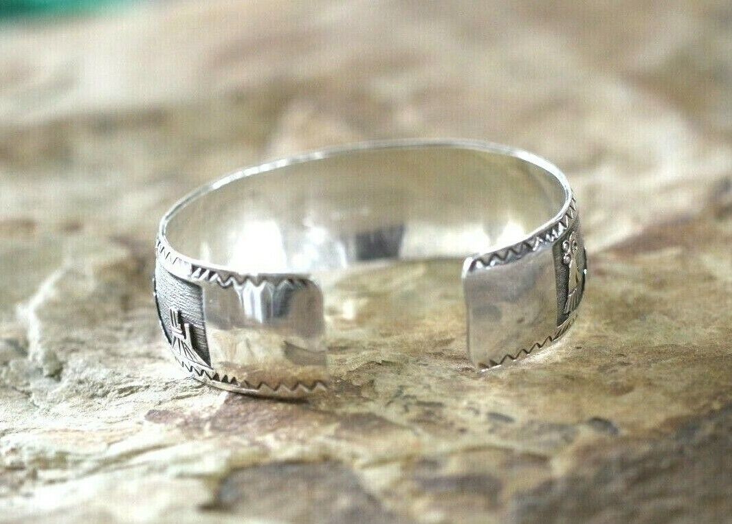 *VINTAGE*  UNISEX Sterling Silver 925  Story Telling Cuff Bracelet